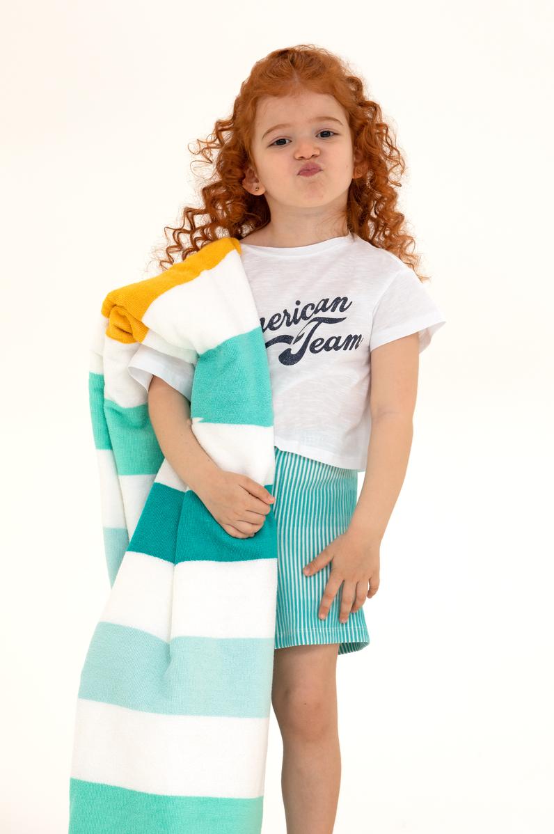 Kız Çocuk Beyaz Bisiklet Yaka Crop Tişört