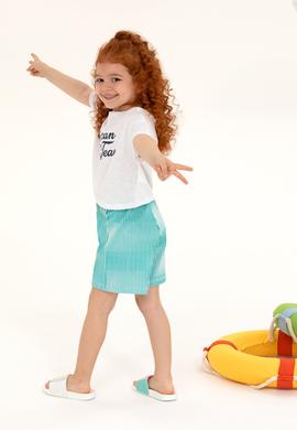 Kız Çocuk Beyaz Bisiklet Yaka Crop Tişört - 50248968022