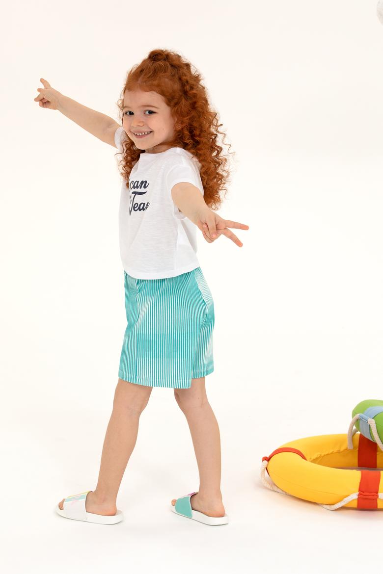 Kız Çocuk Beyaz Bisiklet Yaka Crop Tişört - 50248968022