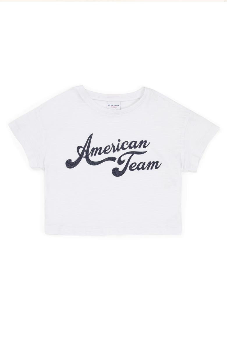 Kız Çocuk Beyaz Bisiklet Yaka Crop Tişört - 50248968022