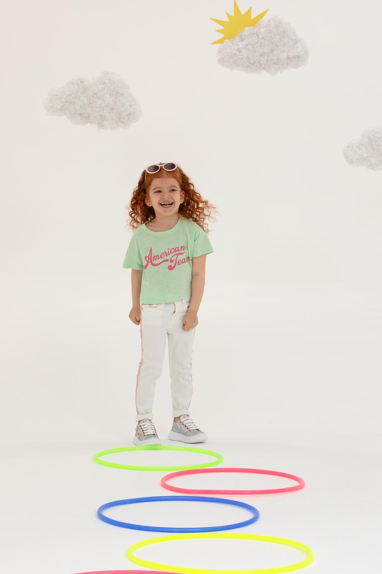 Kız Çocuk Mint Bisiklet Yaka Crop Tişört - 50248968037