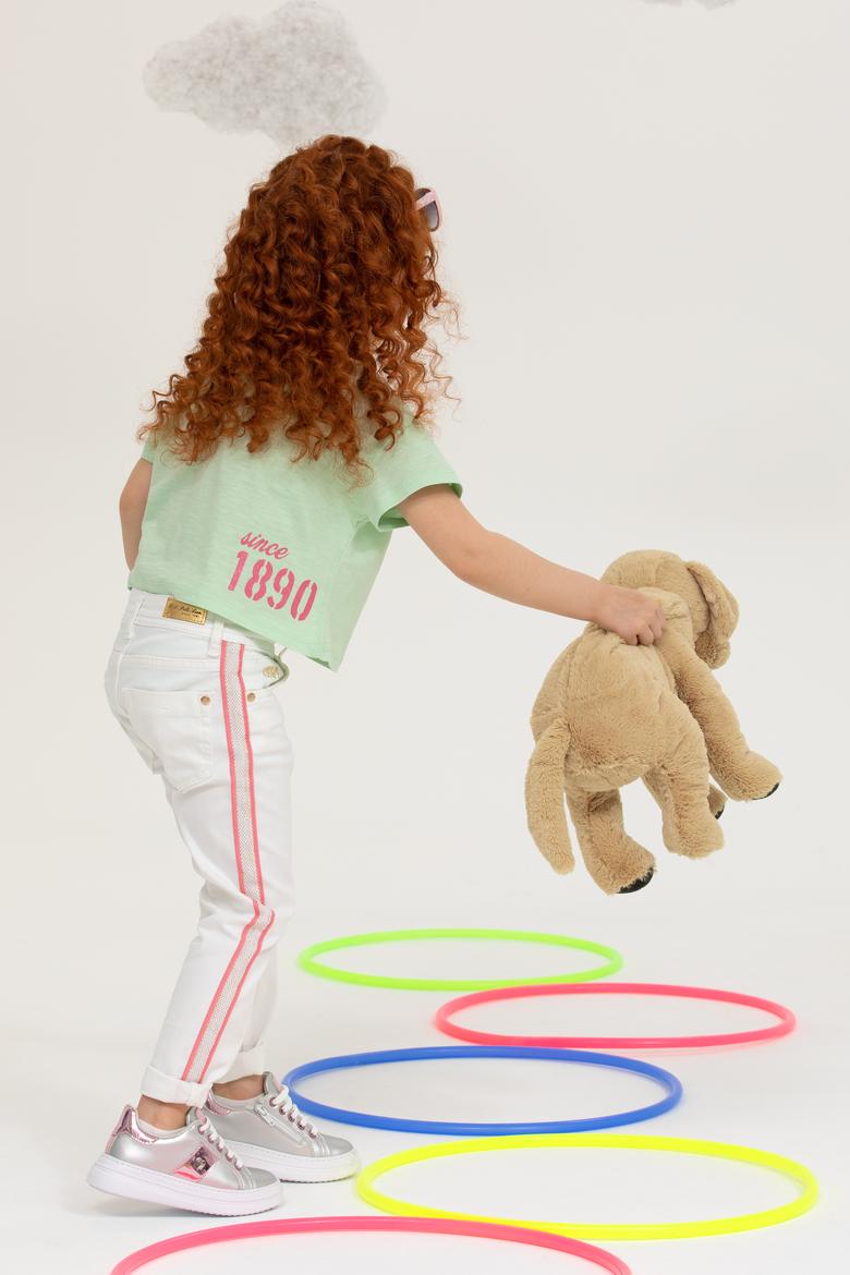 Kız Çocuk Mint Bisiklet Yaka Crop Tişört - 50248968037