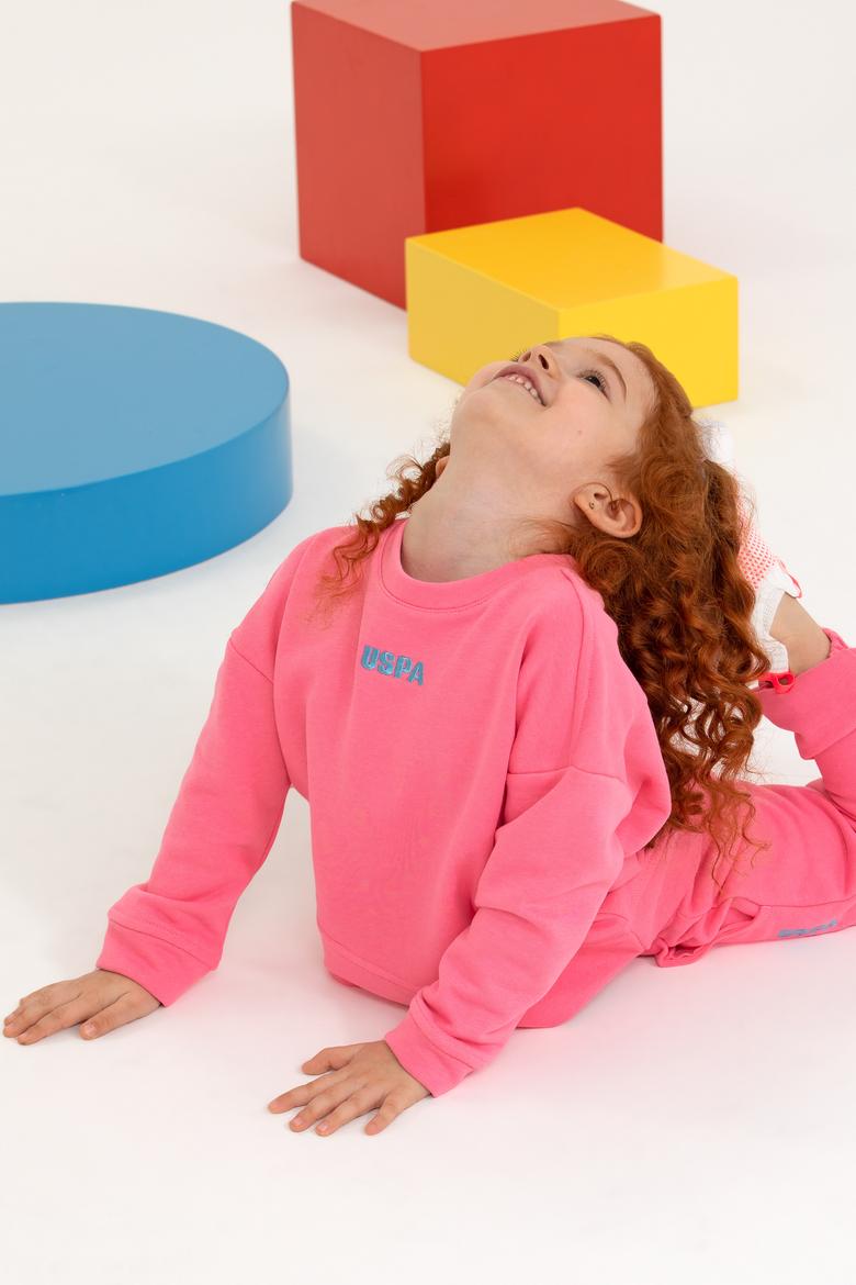 Çocuk Pembe Basic Bisiklet Yaka Sweatshirt