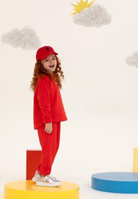 Çocuk Kırmızı Basic Bisiklet Yaka Sweatshirt - 50260923019