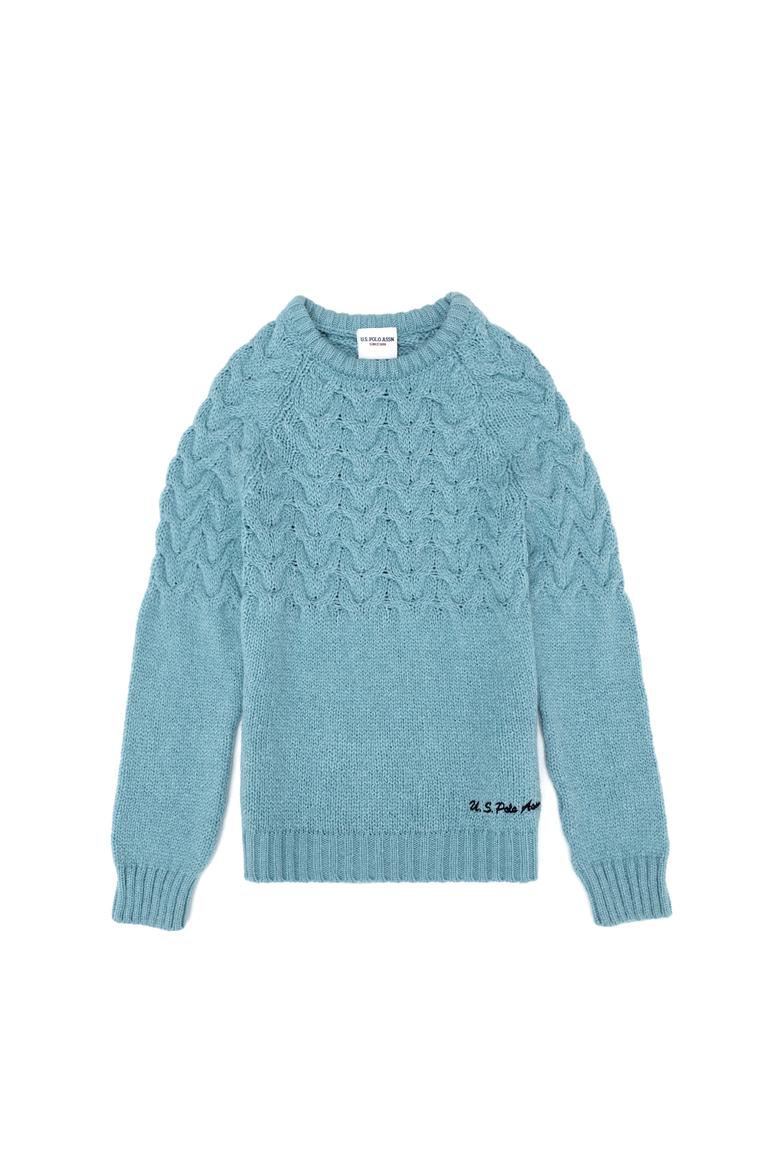 Kız Çocuk Mavi Bisiklet Yaka Kazak - 50258074001