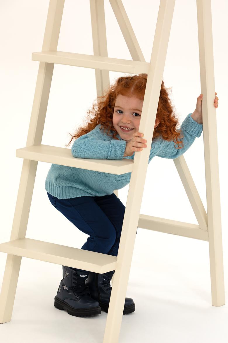 Kız Çocuk Mavi Bisiklet Yaka Kazak - 50258074001