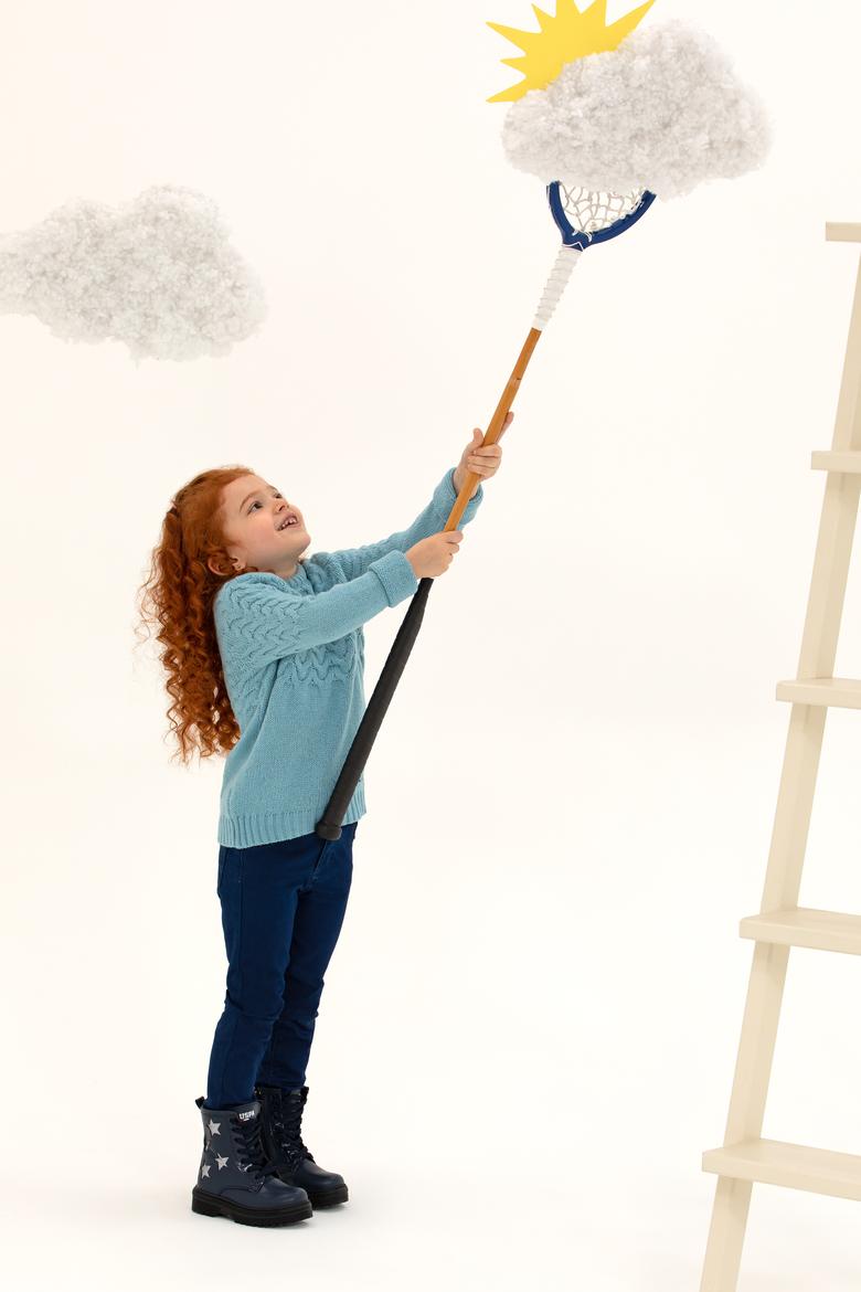 Kız Çocuk Mavi Bisiklet Yaka Kazak - 50258074001