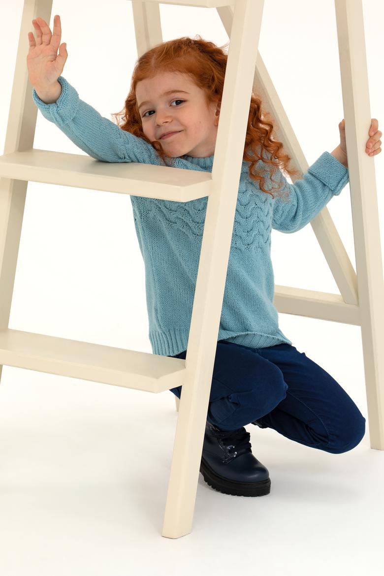 Kız Çocuk Mavi Bisiklet Yaka Kazak - 50258074001