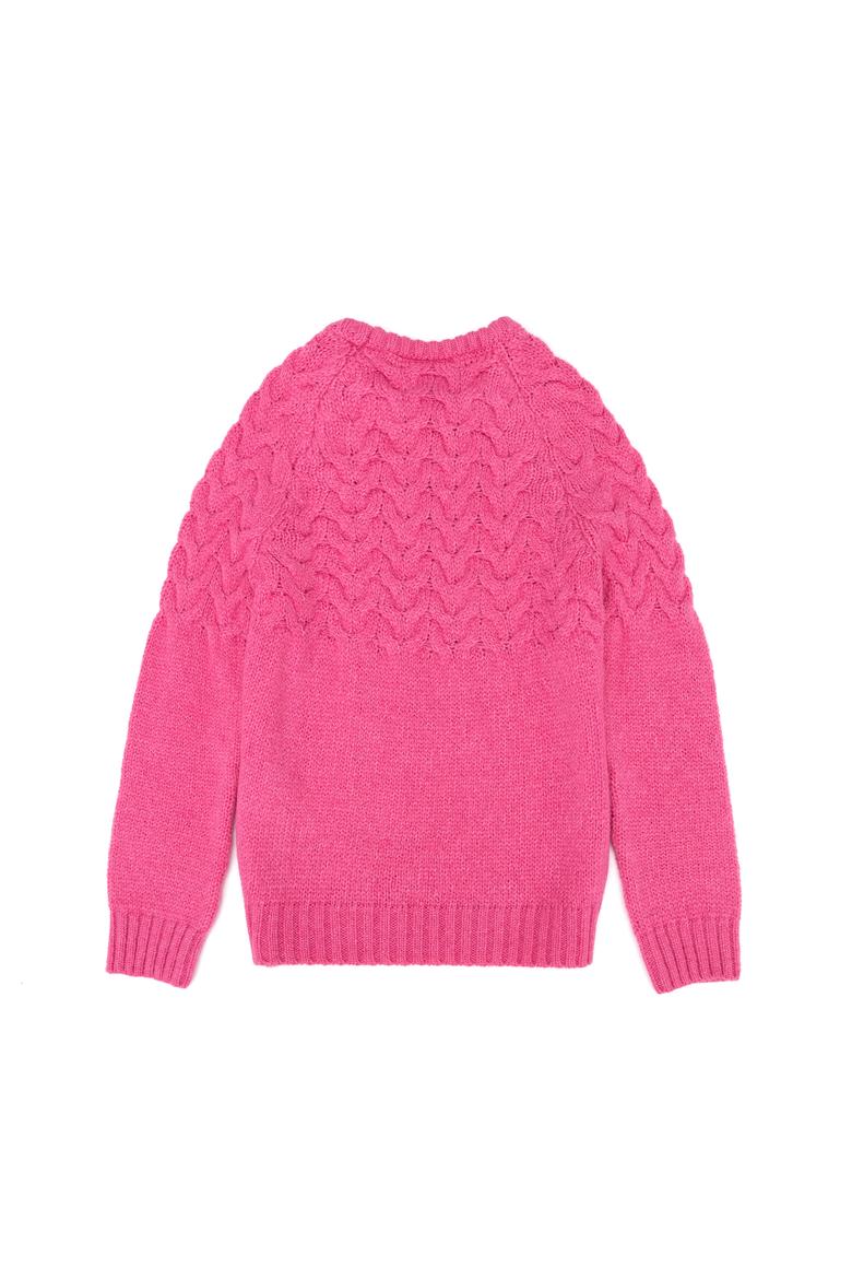 Kız Çocuk Neon Pembe Bisiklet Yaka Kazak - 50258074033