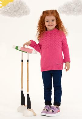 Kız Çocuk Neon Pembe Bisiklet Yaka Kazak - 50258074033