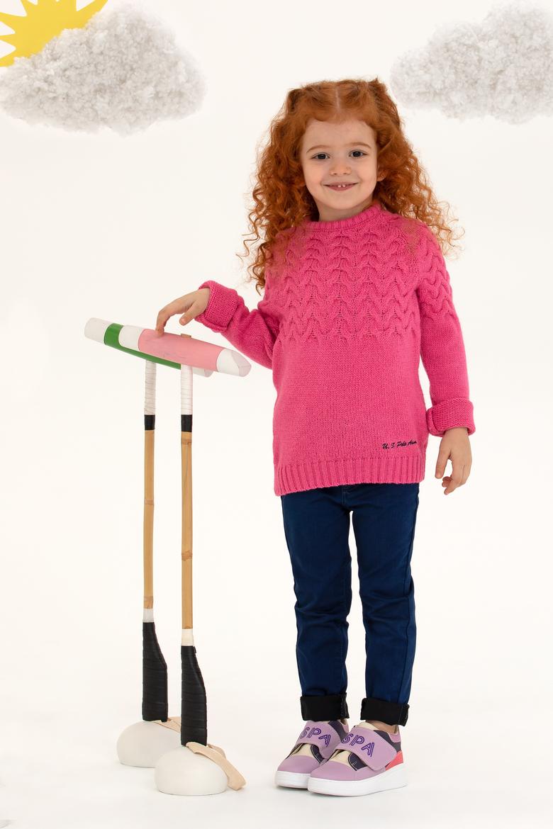 Kız Çocuk Neon Pembe Bisiklet Yaka Kazak - 50258074033