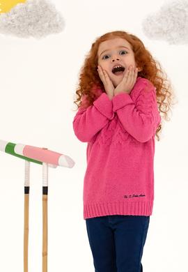 Kız Çocuk Neon Pembe Bisiklet Yaka Kazak - 50258074033