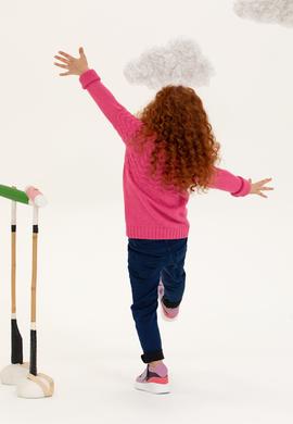 Kız Çocuk Neon Pembe Bisiklet Yaka Kazak - 50258074033