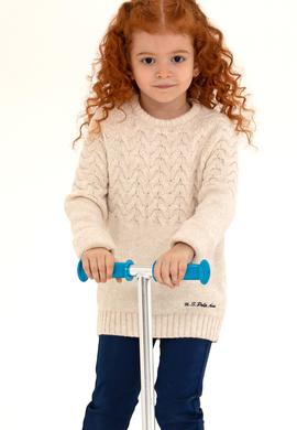 Kız Çocuk Krem Melanj Bisiklet Yaka Kazak - 50258074037