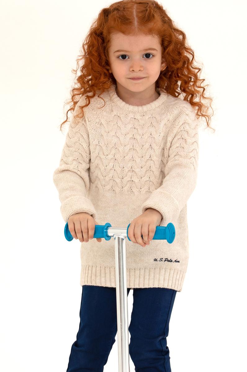 Kız Çocuk Krem Melanj Bisiklet Yaka Kazak