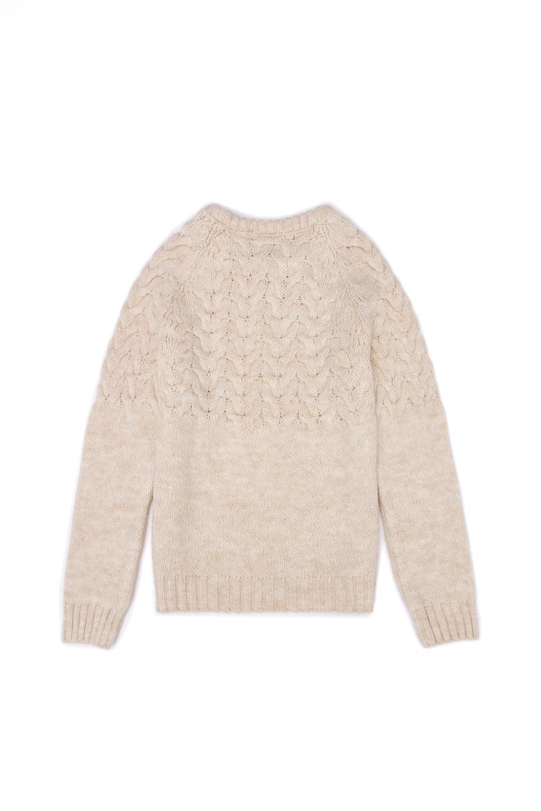 Kız Çocuk Krem Melanj Bisiklet Yaka Kazak - 50258074037