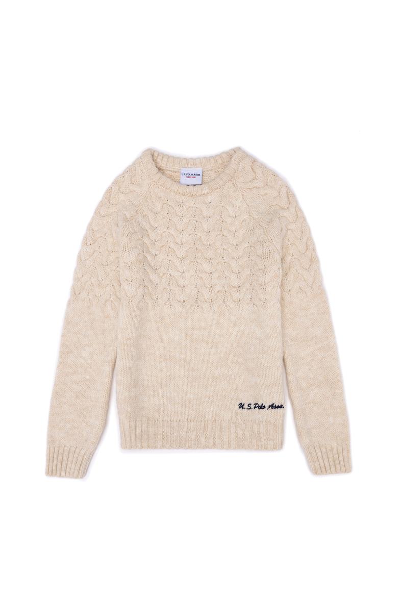 Kız Çocuk Krem Melanj Bisiklet Yaka Kazak - 50258074037