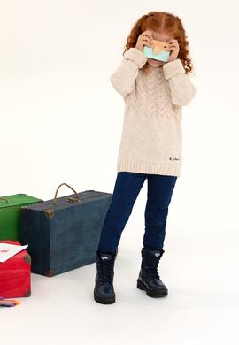 Kız Çocuk Krem Melanj Bisiklet Yaka Kazak - 50258074037