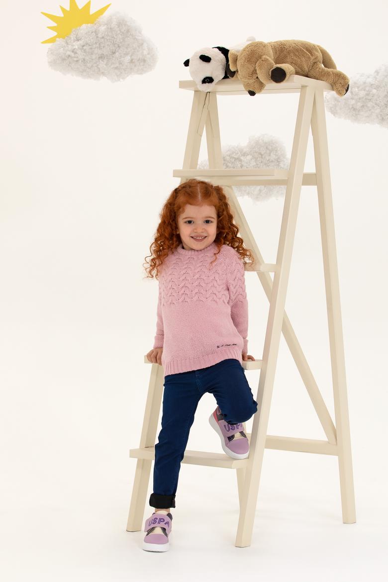 Kız Çocuk Manolya Bisiklet Yaka Kazak - 50258074051