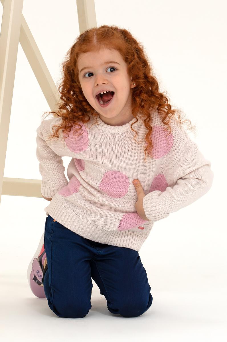 Kız Çocuk Krem Bisiklet Yaka Kazak