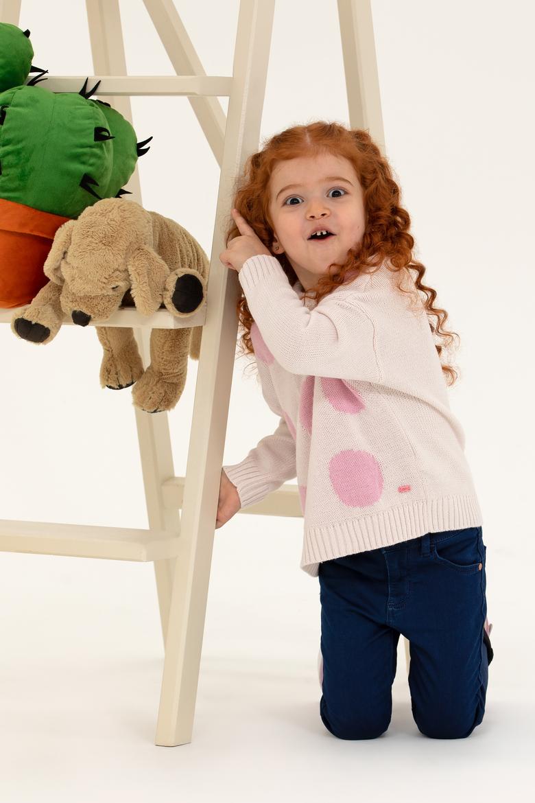 Kız Çocuk Krem Bisiklet Yaka Kazak - 50258470009