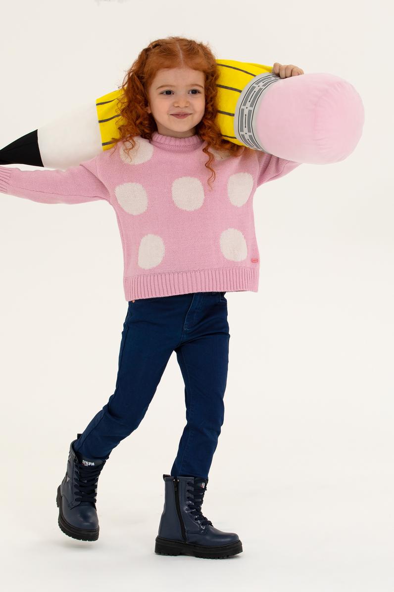 Kız Çocuk Manolya Bisiklet Yaka Kazak