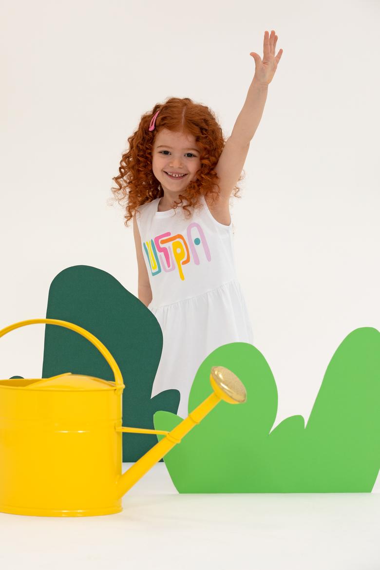 Kız Çocuk Beyaz Kolsuz Örme Elbise - 50266727004