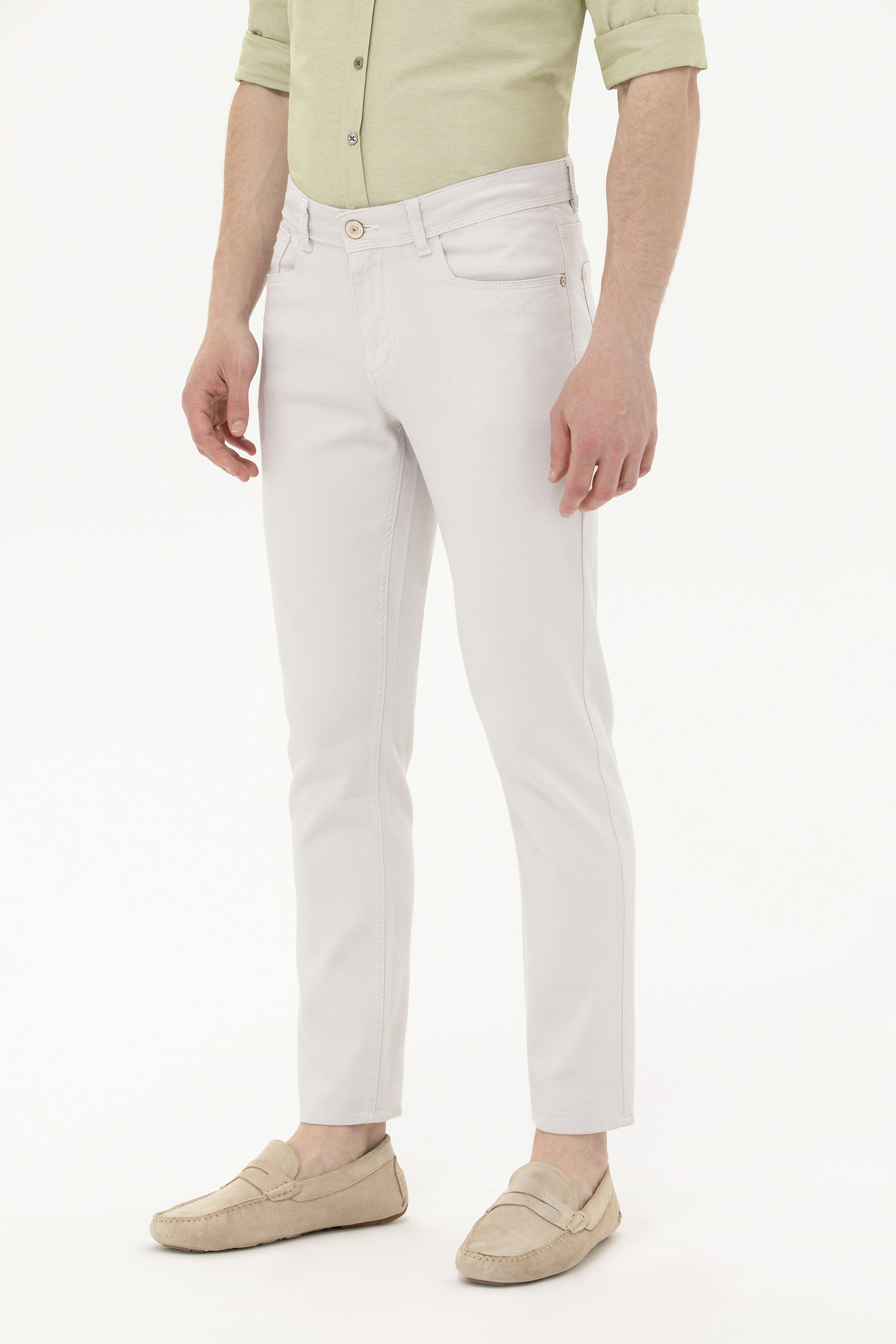 Erkek Slim Fit Açık Gri Kanvas / Chino Pantolon - Image 2