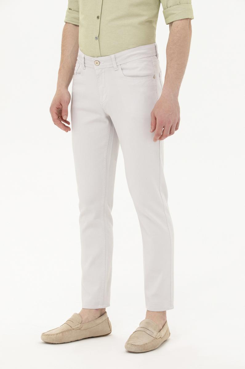 Erkek Slim Fit Açık Gri Kanvas / Chino Pantolon