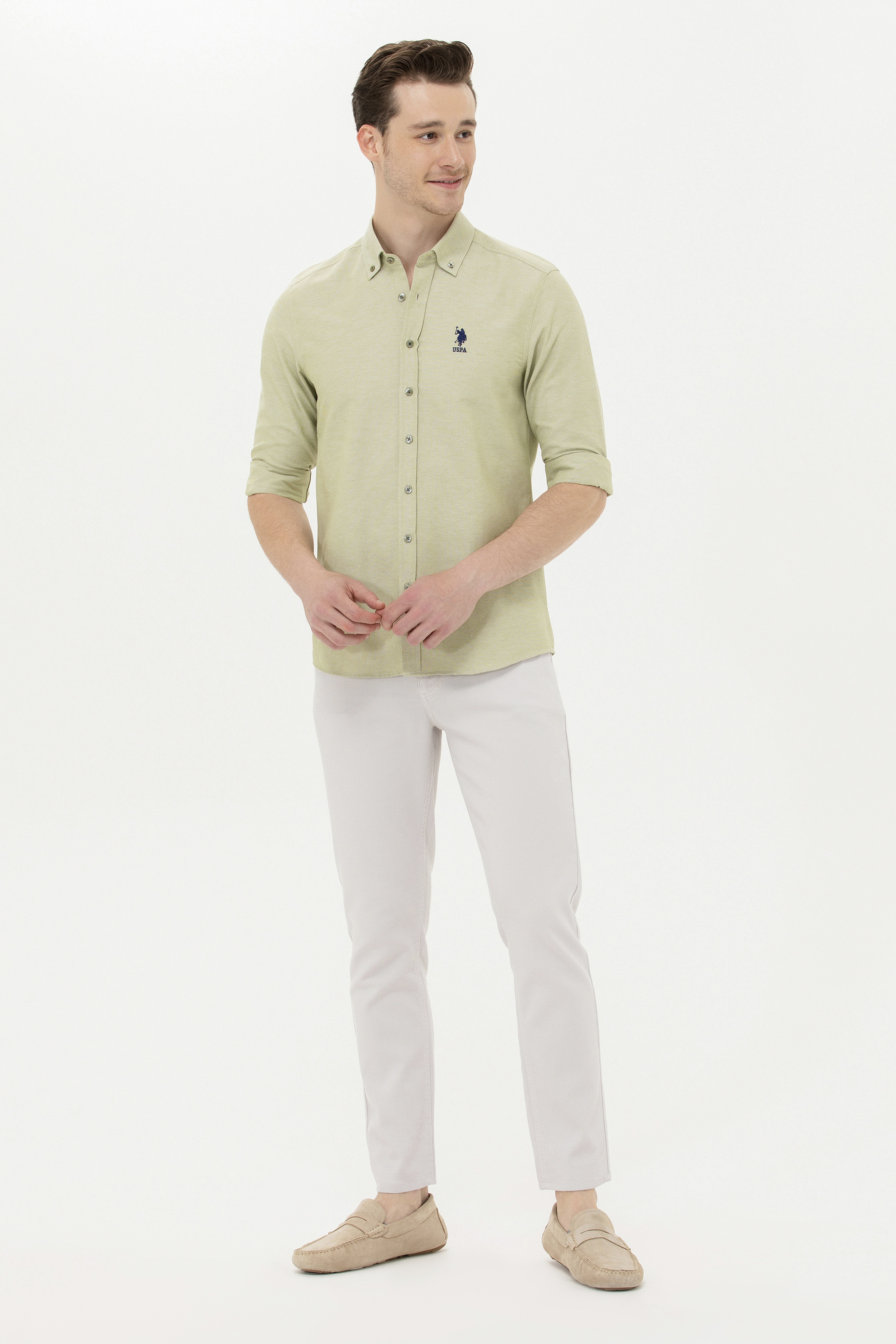 Erkek Slim Fit Açık Gri Kanvas / Chino Pantolon - Image 1