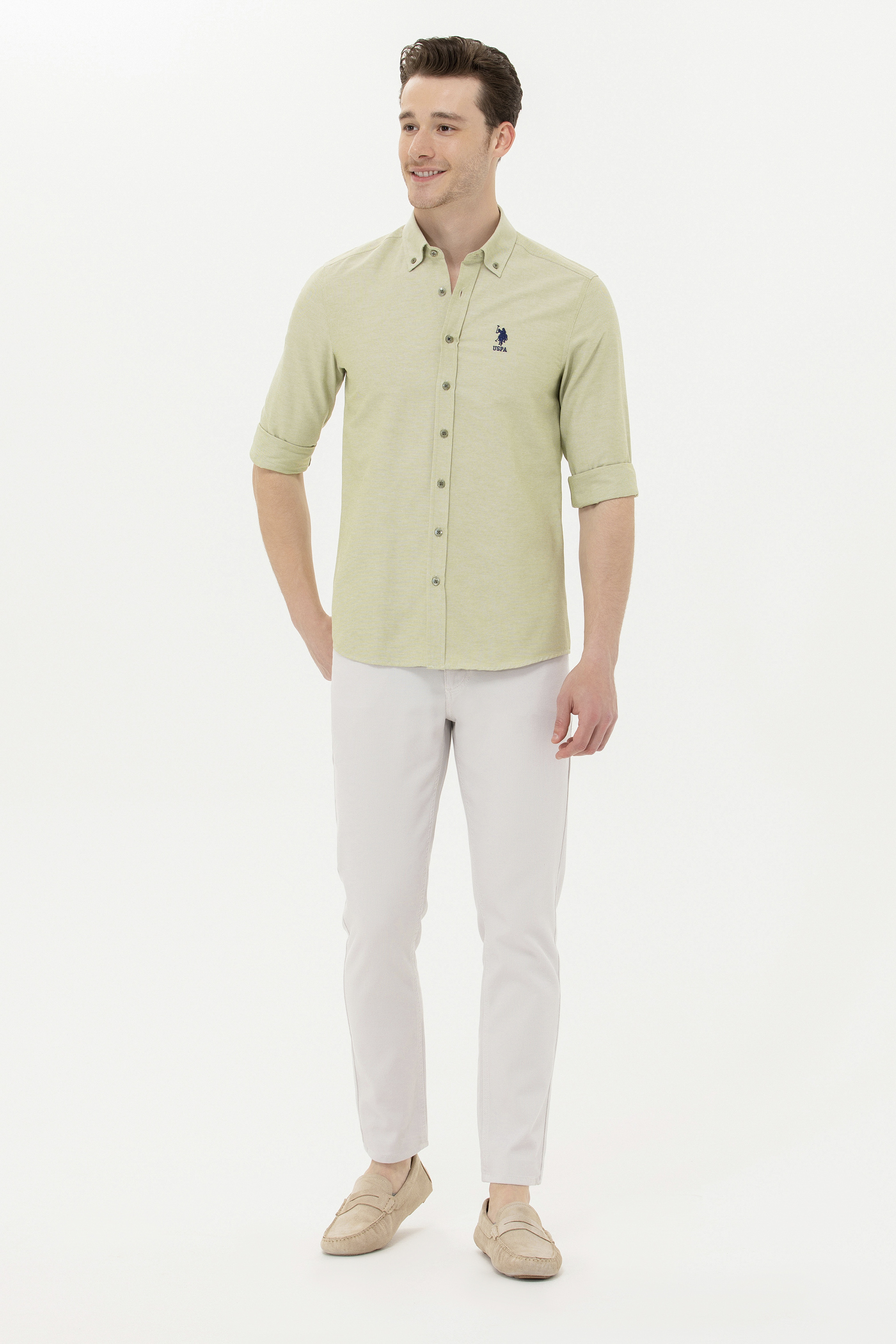 Erkek Slim Fit Açık Gri Kanvas / Chino Pantolon