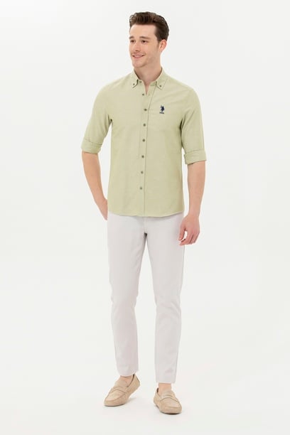 Erkek Slim Fit Açık Gri Kanvas / Chino Pantolon