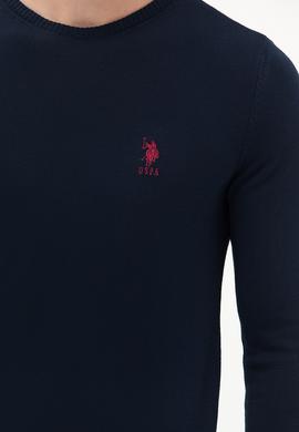 Erkek Lacivert Bisiklet Yaka Basic Triko Kazak - 50253443021