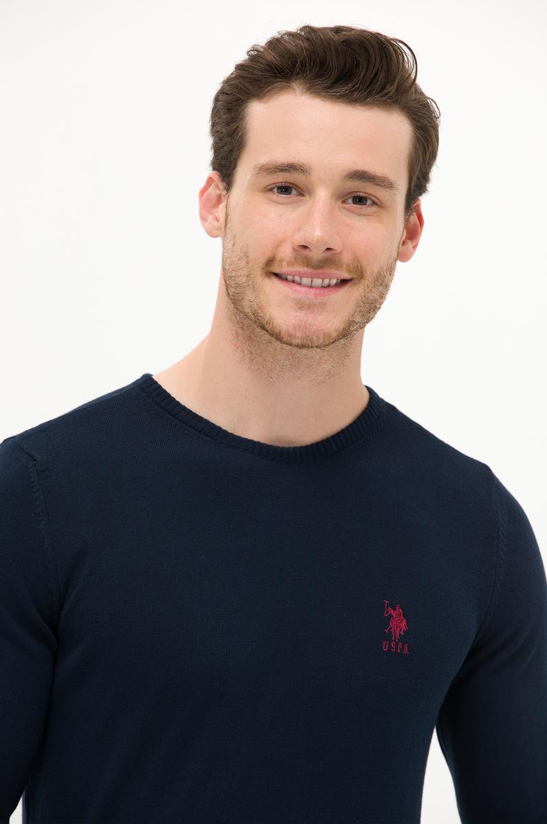 Erkek Lacivert Bisiklet Yaka Basic Triko Kazak