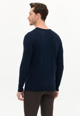 Erkek Lacivert Bisiklet Yaka Basic Triko Kazak - 50253443021