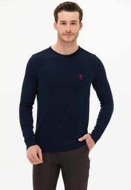 Erkek Lacivert Bisiklet Yaka Basic Triko Kazak - 50253443021