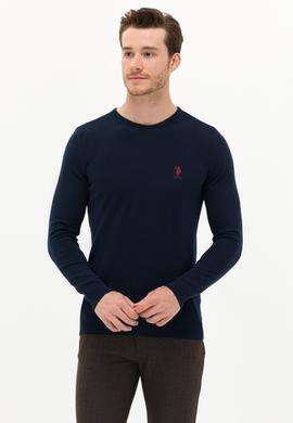 Erkek Lacivert Bisiklet Yaka Basic Triko Kazak - 50253443021