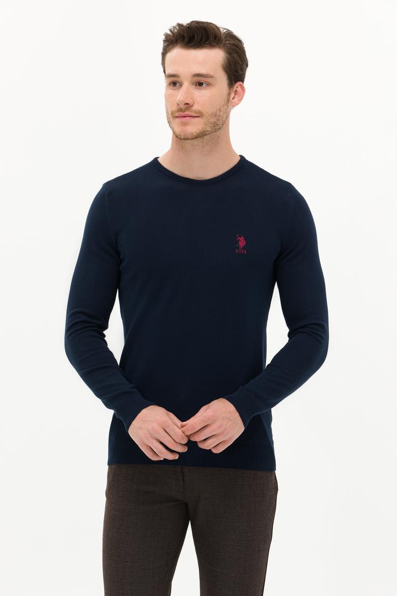 Erkek Lacivert Bisiklet Yaka Basic Triko Kazak - 50253443021