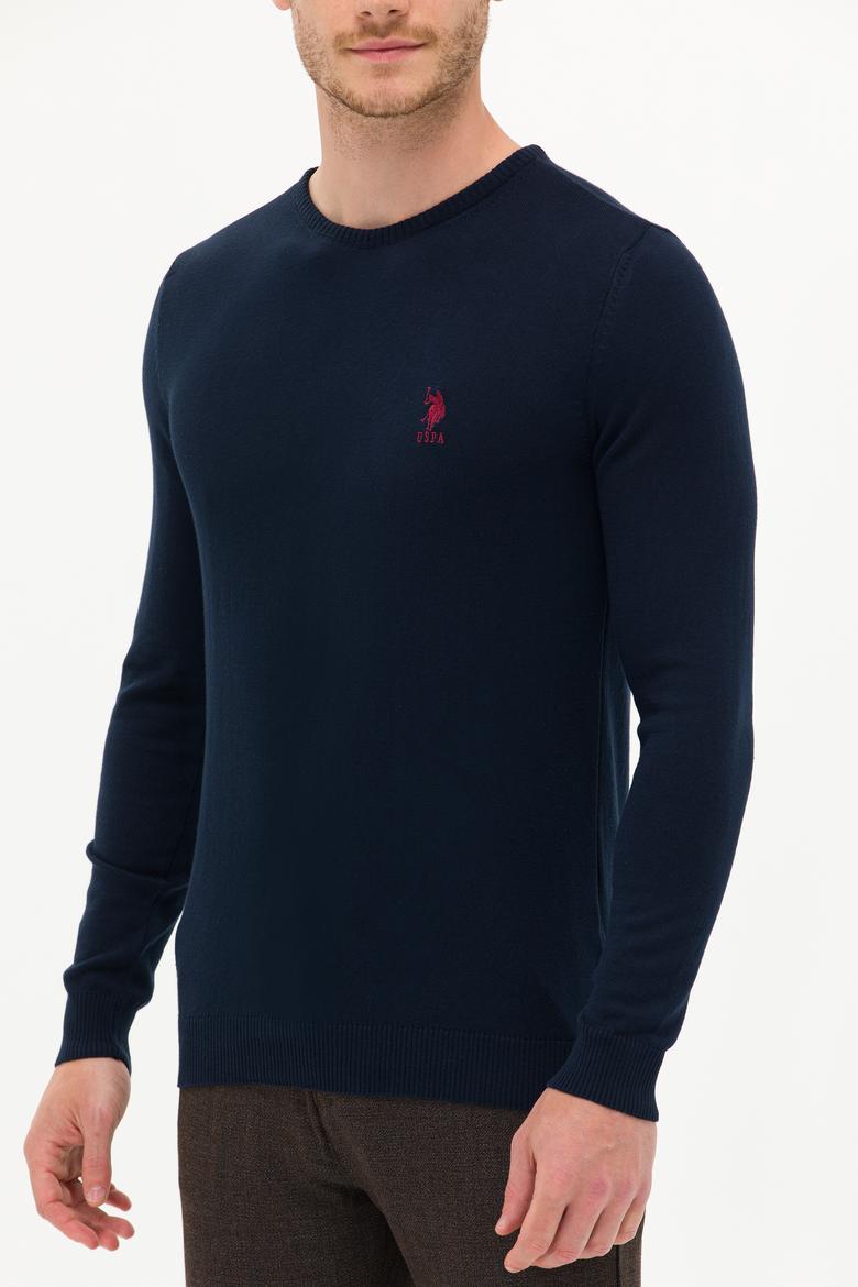 Erkek Lacivert Bisiklet Yaka Basic Triko Kazak - 50253443021