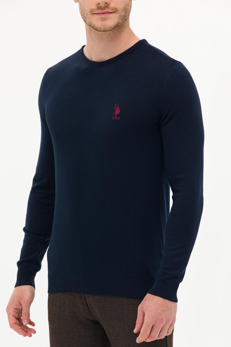 Erkek Lacivert Bisiklet Yaka Basic Triko Kazak