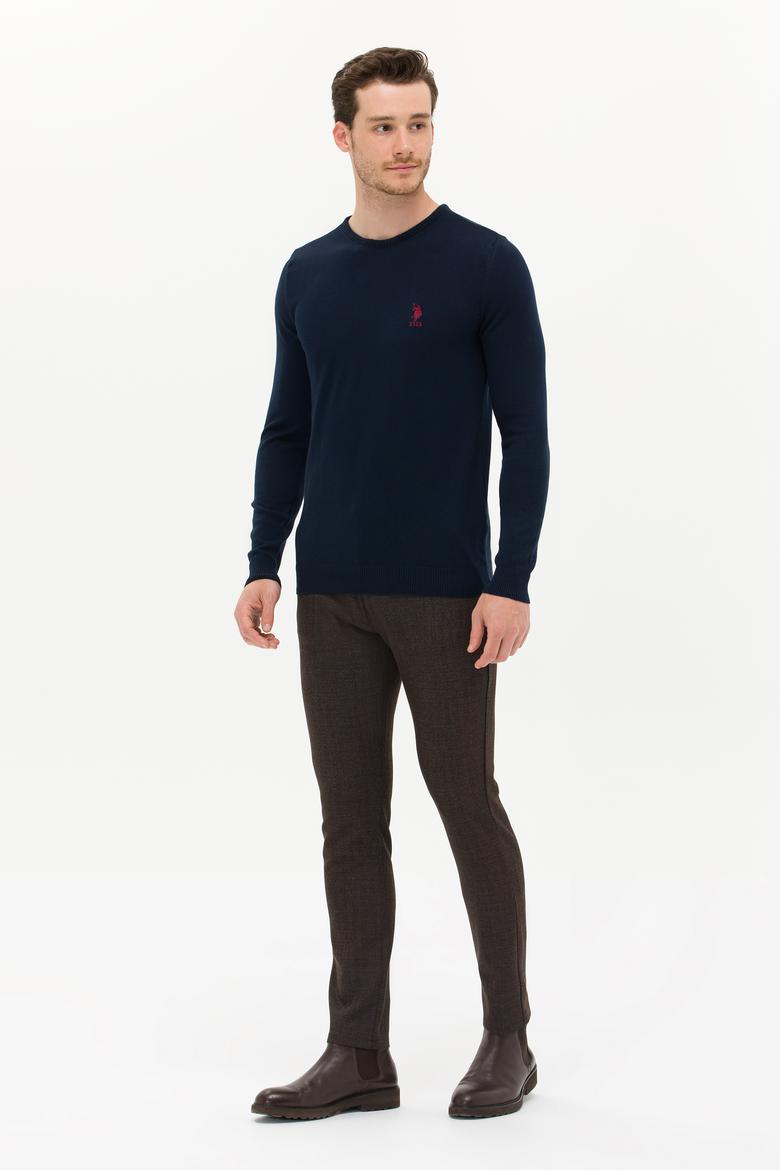 Erkek Lacivert Bisiklet Yaka Basic Triko Kazak - 50253443021