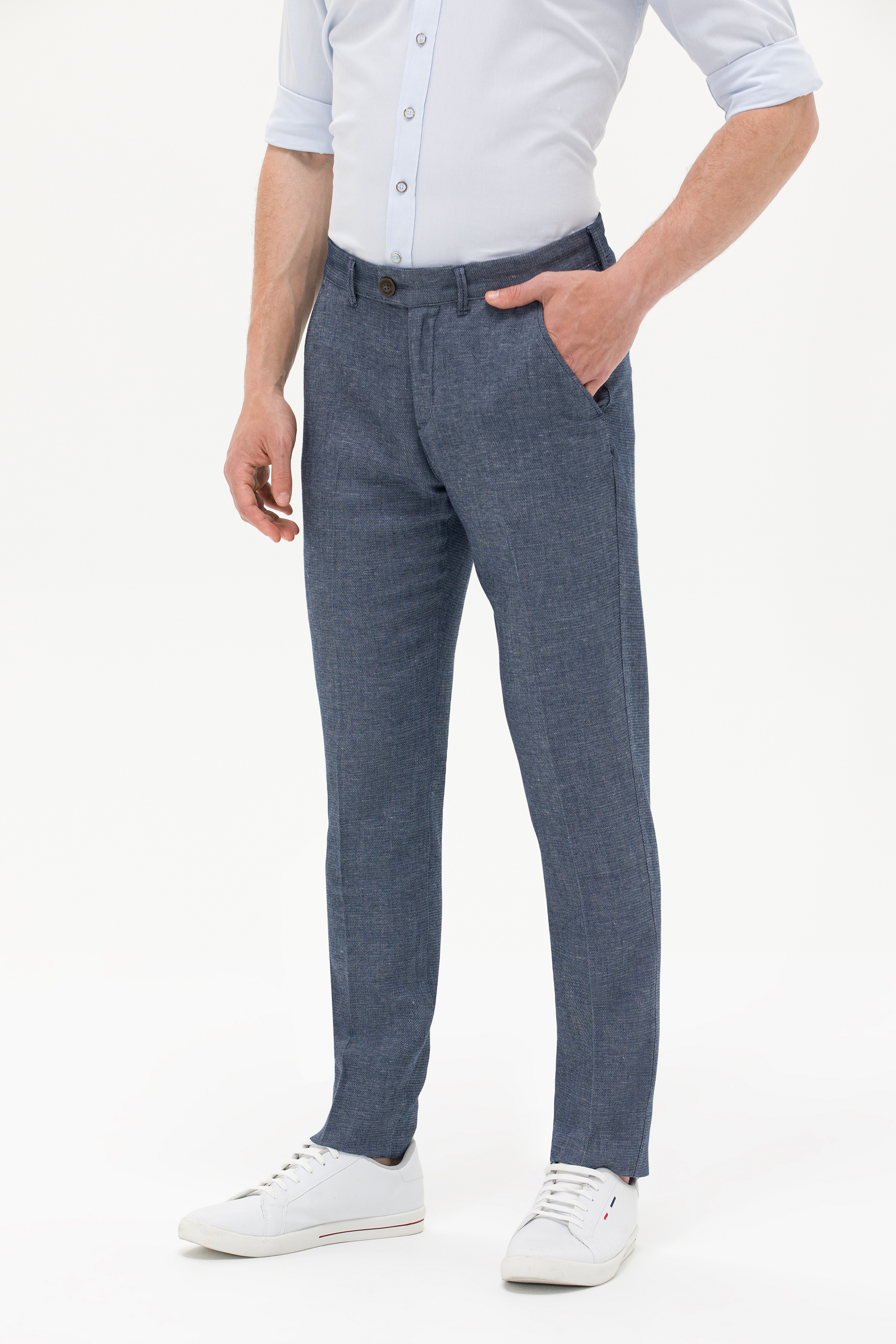 Erkek Slim Fit Lacivert Kanvas Pantolon