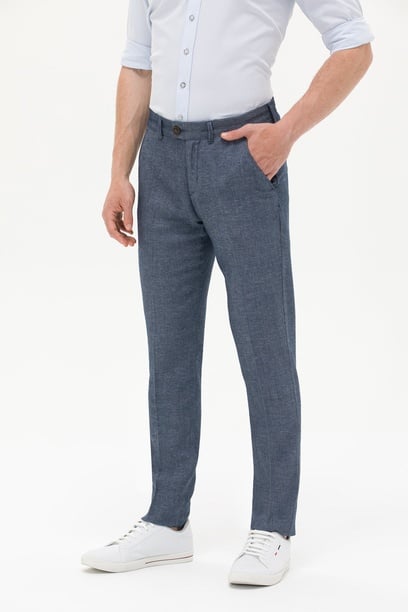 Erkek Slim Fit Lacivert Kanvas Pantolon