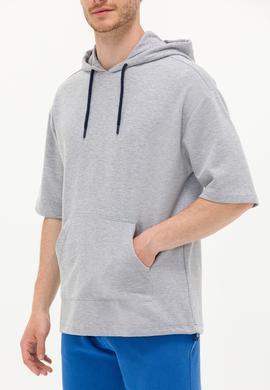 Erkek Gri Melanj Kapüşonlu Sweatshirt - 50264179011