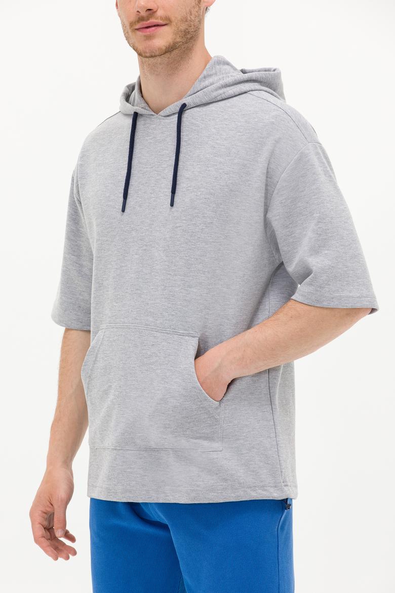 Erkek Gri Melanj Kapüşonlu Sweatshirt - 50264179011