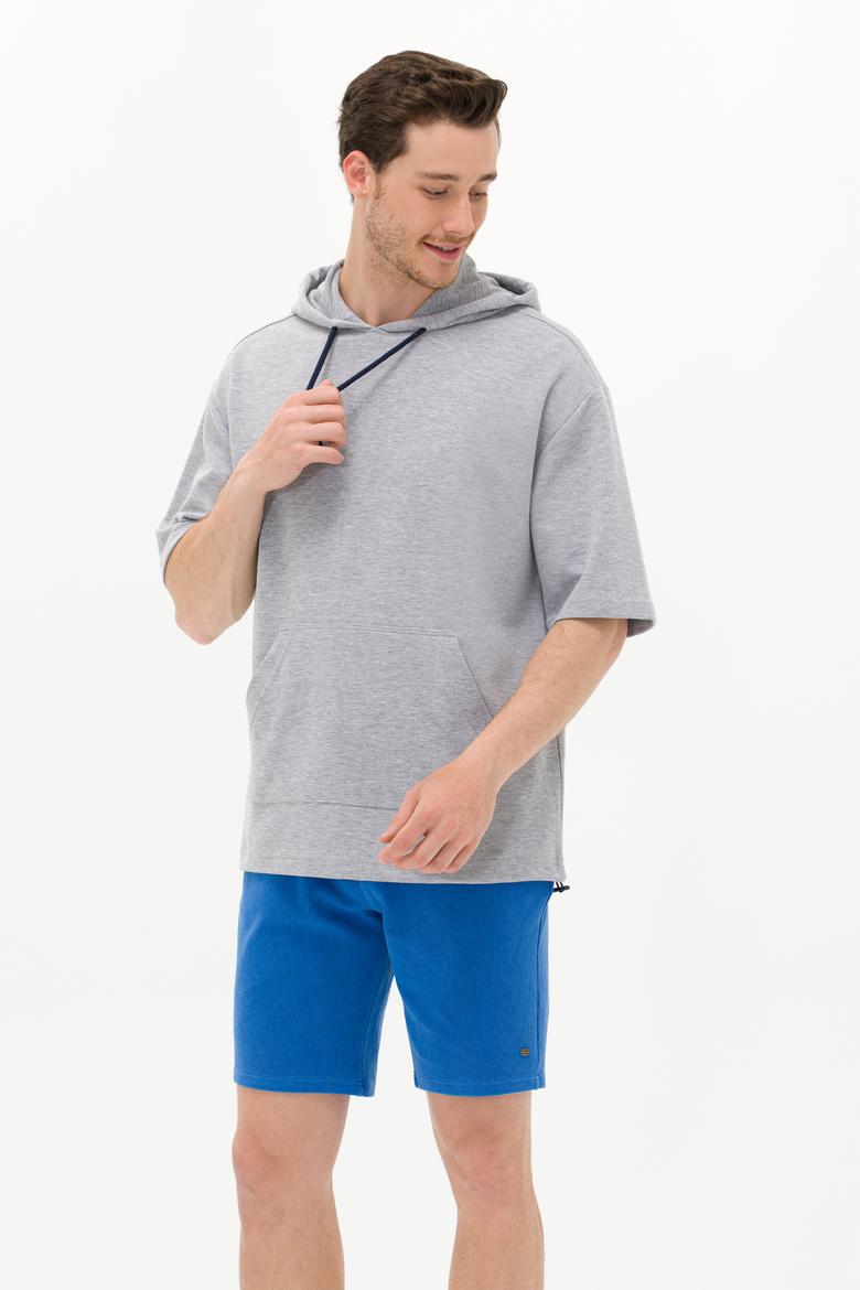 Erkek Gri Melanj Kapüşonlu Sweatshirt - 50264179011