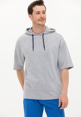 Erkek Gri Melanj Kapüşonlu Sweatshirt - 50264179011