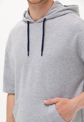 Erkek Gri Melanj Kapüşonlu Sweatshirt - 50264179011