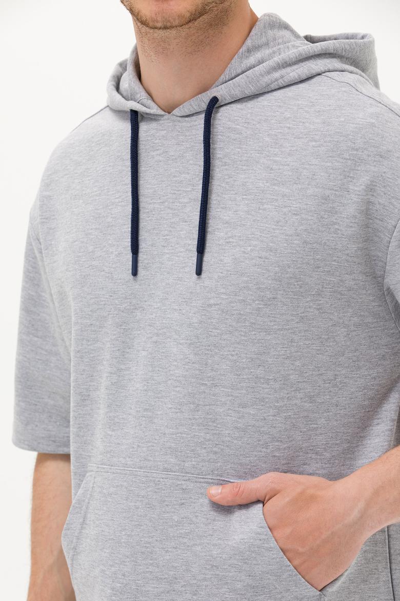 Erkek Gri Melanj Kapüşonlu Sweatshirt - 50264179011