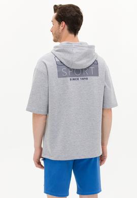 Erkek Gri Melanj Kapüşonlu Sweatshirt - 50264179011